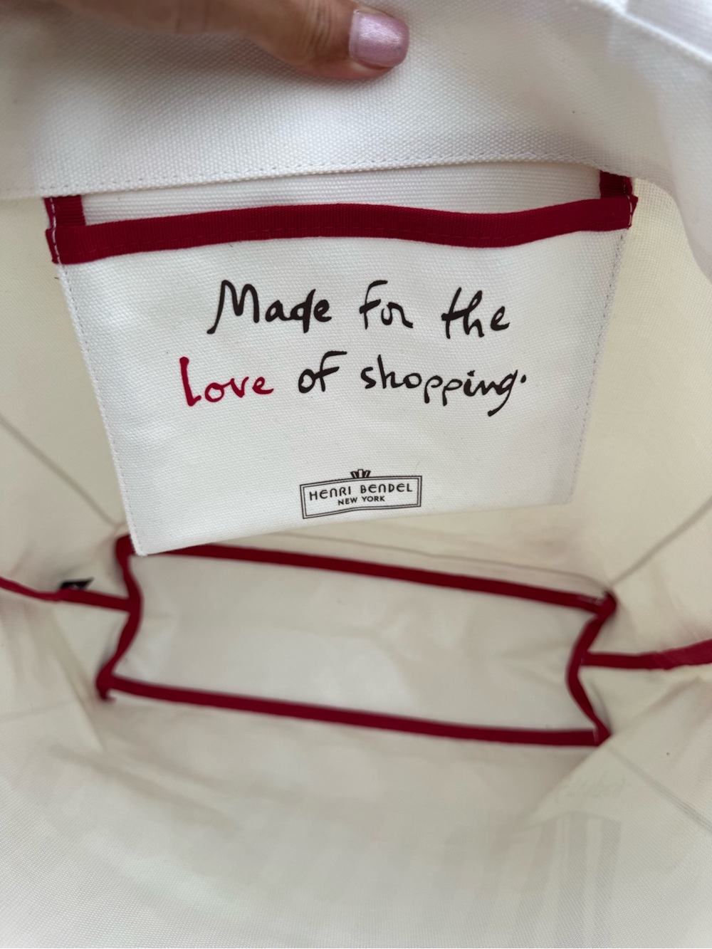 Henri Bendel Love of Shopping Canvas Tote Bag White Brown Stripe Market Shopper - Picture 10 of 10